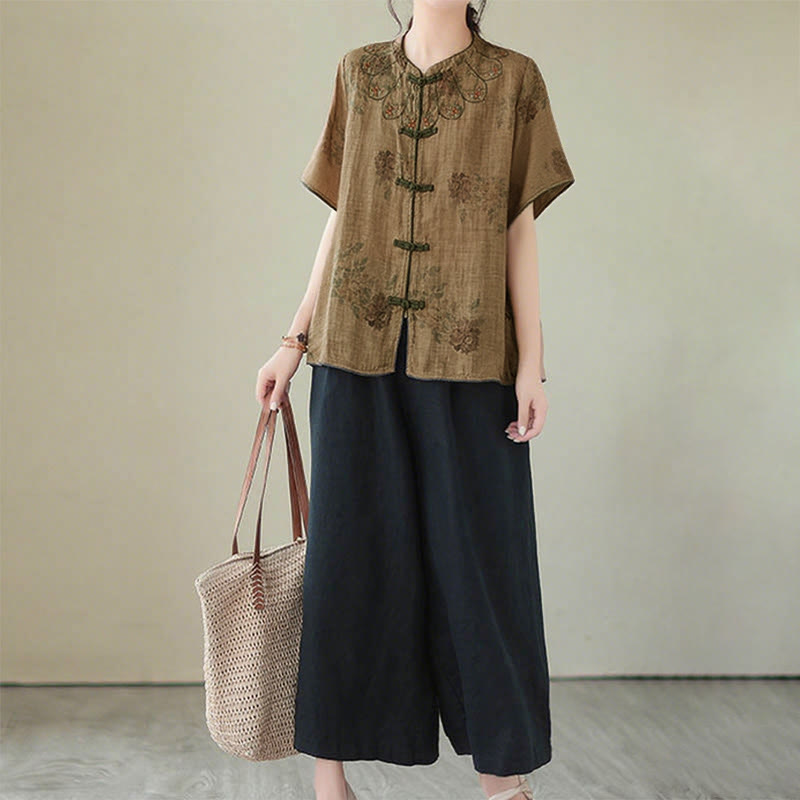 Chemise à imprimé fleurs violettes et boutons grenouilles Buddha Stones - image 11