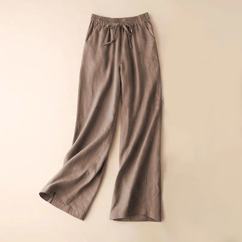 Pantalon large décontracté taille haute à lacets et poches Buddha Stones - Tanné - US12，UK/AU16，EU44 (XL) - image 27