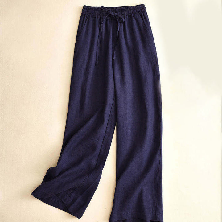 Pantalon large décontracté taille haute à lacets et poches Buddha Stones - SteelBlue - US12，UK/AU16，EU44 (3XL) - image 21