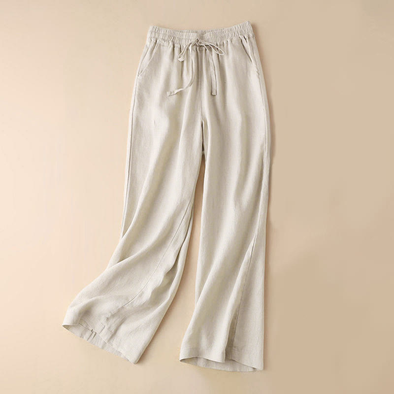 Pantalon large décontracté taille haute à lacets et poches Buddha Stones - Lin - US12，UK/AU16，EU44 (3XL) - image 24