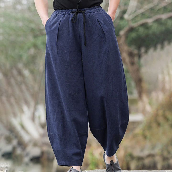 Pantalon bouffant décontracté en lin uni Buddha Stones pour homme avec poches - Bleu nuit - États-Unis/Royaume-Uni/AU 44, EU 54 (5XL) - image 5