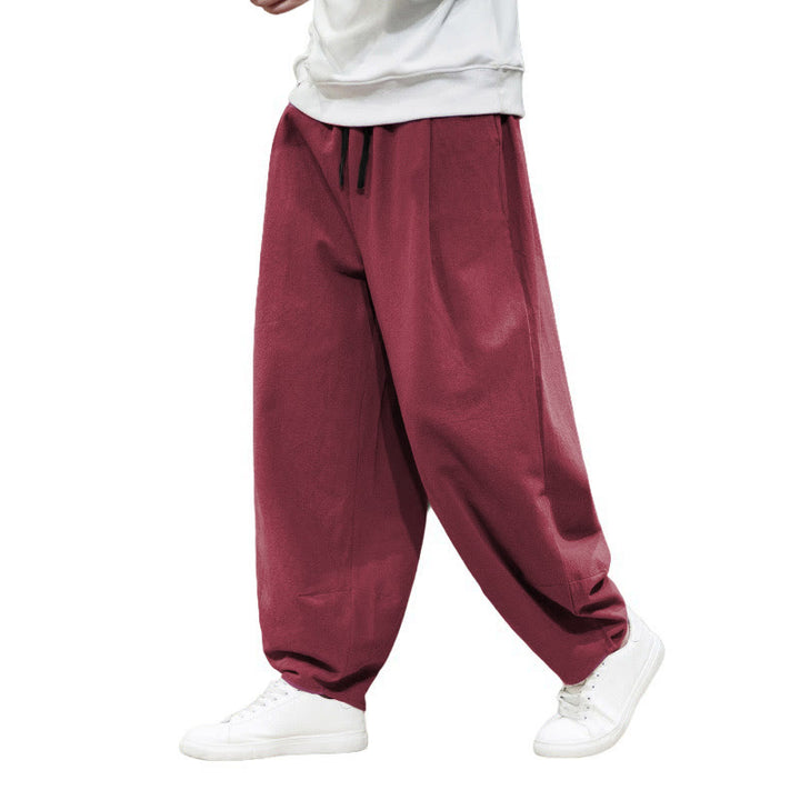 Pantalon bouffant décontracté en lin uni Buddha Stones pour homme avec poches - image 10
