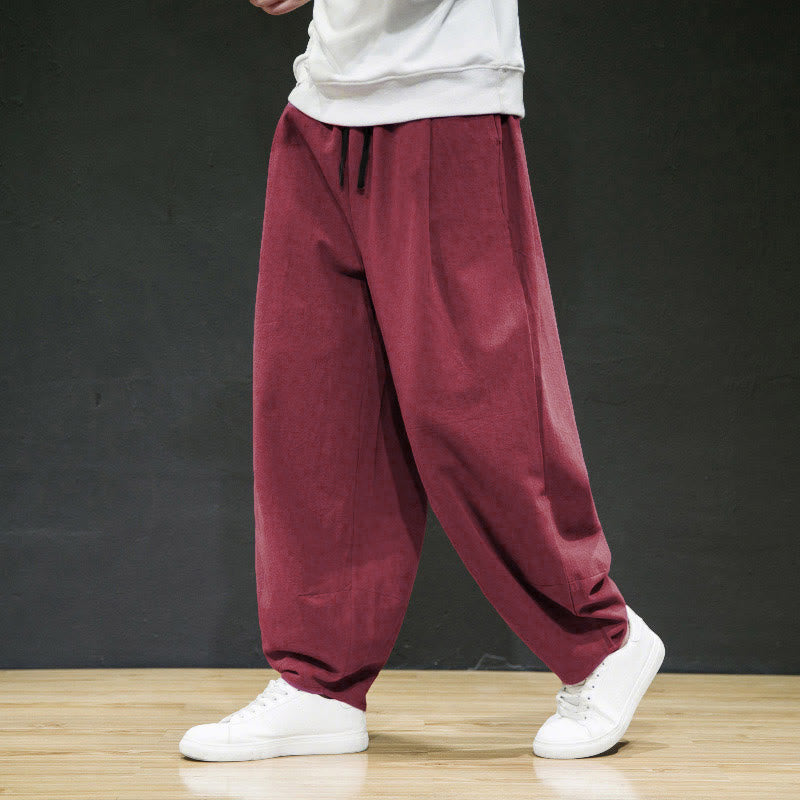 Pantalon bouffant décontracté en lin uni Buddha Stones pour homme avec poches - Brique réfractaire - États-Unis/Royaume-Uni/AU 44, EU 54 (5XL) - image 9