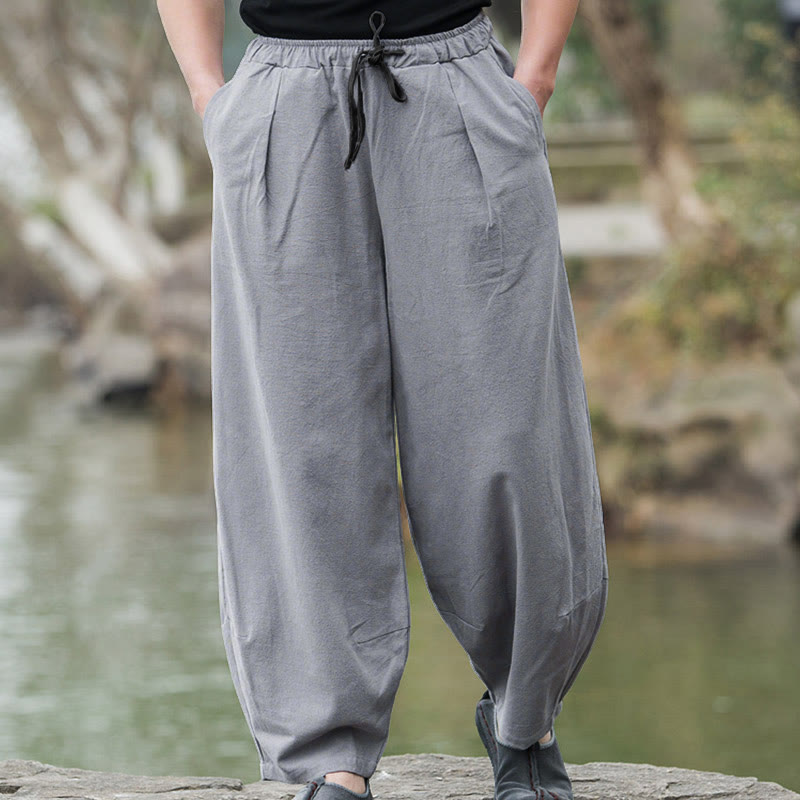 Pantalon bouffant décontracté en lin uni Buddha Stones pour homme avec poches - Gris - États-Unis/Royaume-Uni/AU 44, EU 54 (5XL) - image 11