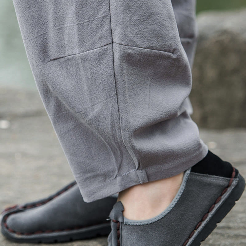 Pantalon bouffant décontracté en lin uni Buddha Stones pour homme avec poches - image 19