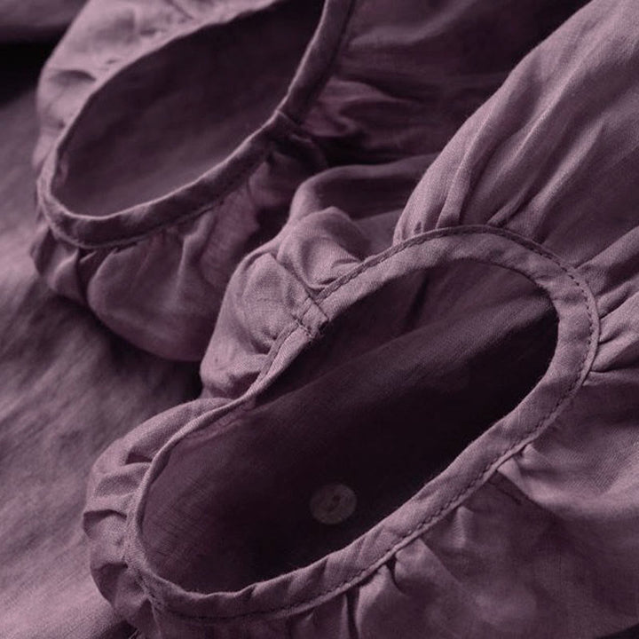 Chemise femme vintage à boutons Buddha Stones , manches trois-quarts bouffantes, col en V - image 6