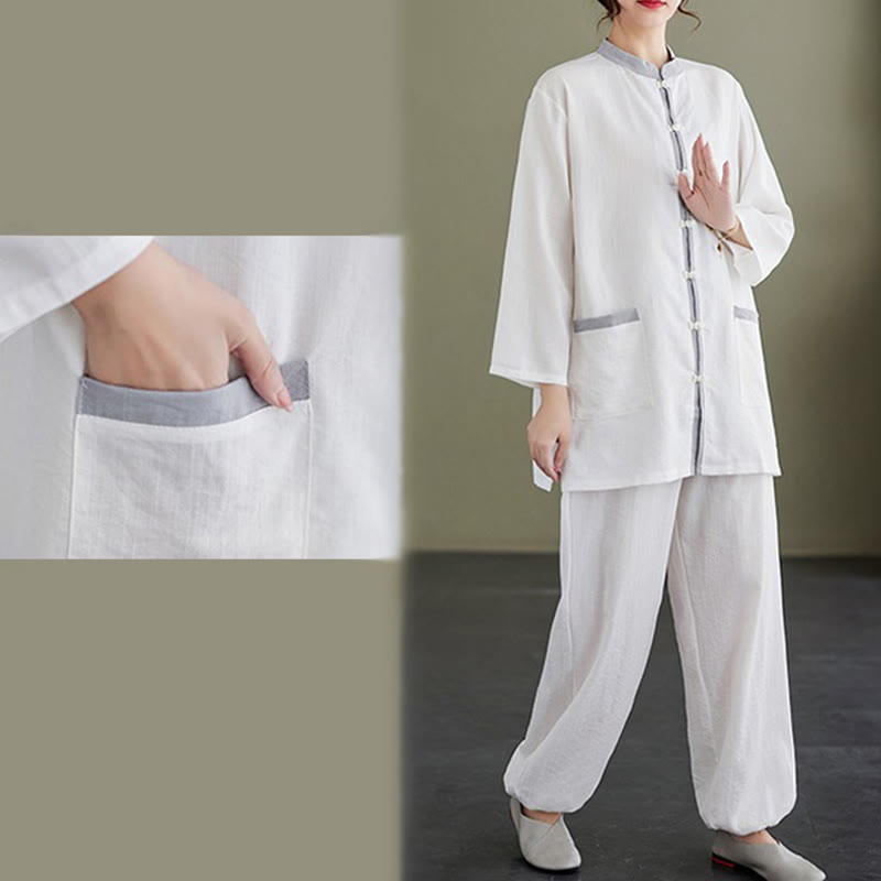 Ensemble 2 pièces en coton avec t-shirt, haut et pantalon de tai-chi, motif Buddha Stones , vêtements zen pour femmes - image 12
