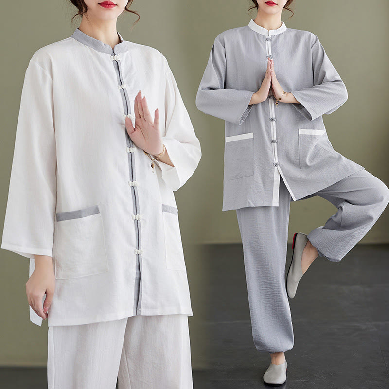 Ensemble 2 pièces en coton avec t-shirt, haut et pantalon de tai-chi, motif Buddha Stones , vêtements zen pour femmes - image 18