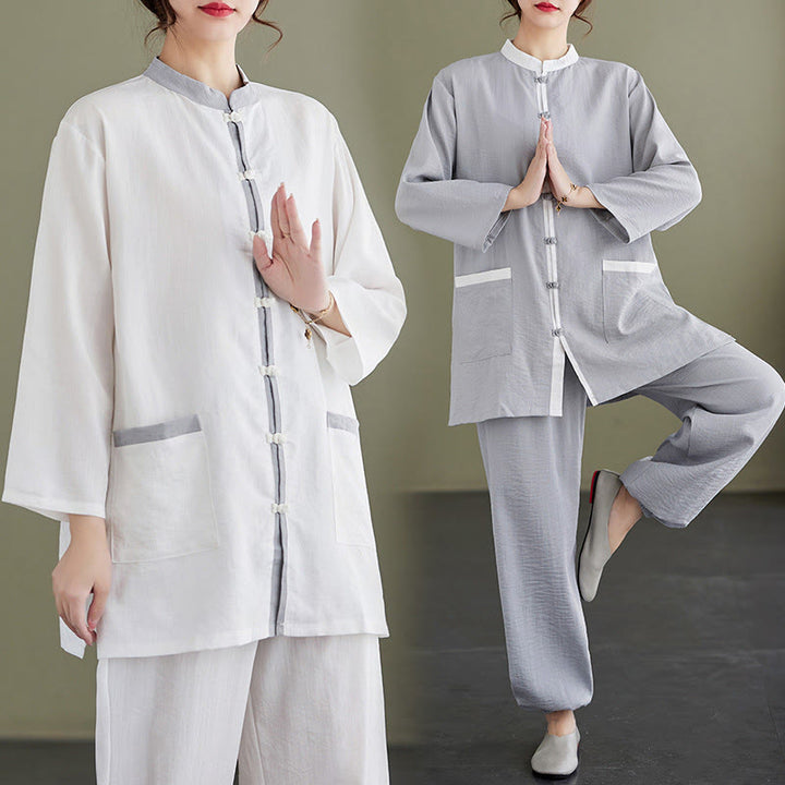 Ensemble 2 pièces en coton avec t-shirt, haut et pantalon de tai-chi, motif Buddha Stones , vêtements zen pour femmes - image 18