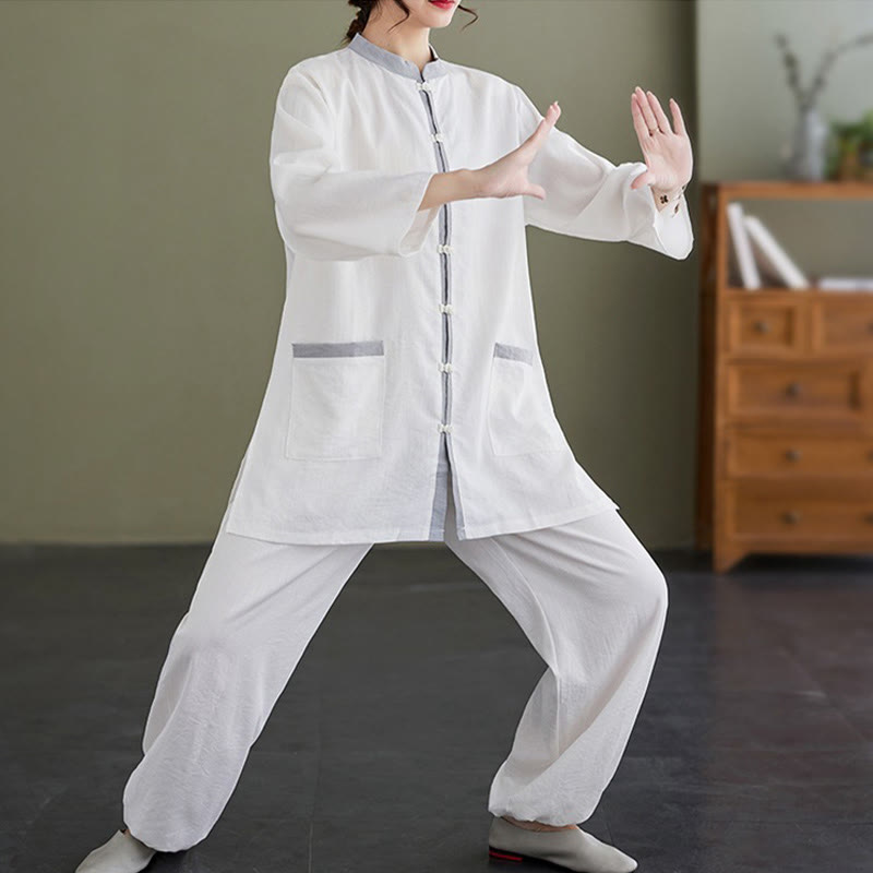 Ensemble 2 pièces en coton avec t-shirt, haut et pantalon de tai-chi, motif Buddha Stones , vêtements zen pour femmes - image 8