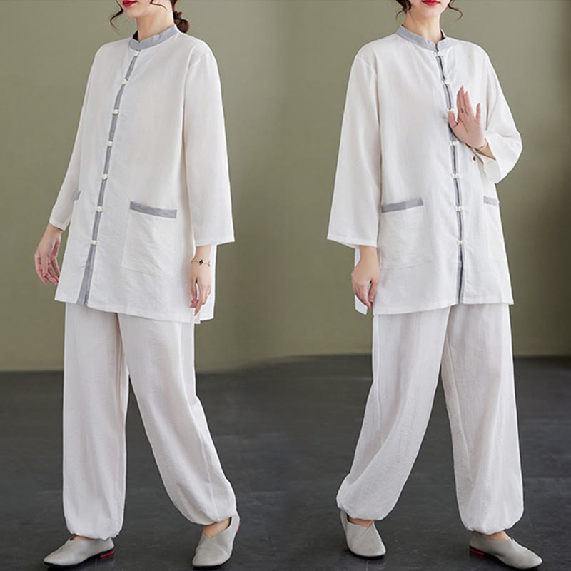 Ensemble 2 pièces en coton avec t-shirt, haut et pantalon de tai-chi, motif Buddha Stones , vêtements zen pour femmes - image 11