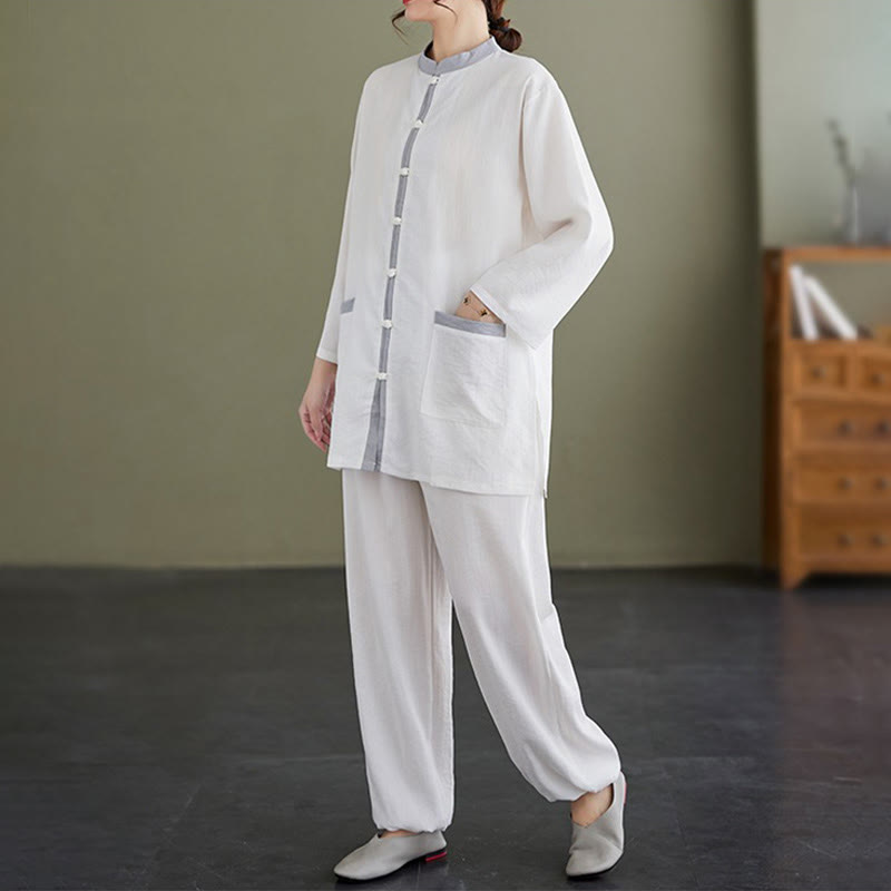 Ensemble 2 pièces en coton avec t-shirt, haut et pantalon de tai-chi, motif Buddha Stones , vêtements zen pour femmes - image 9