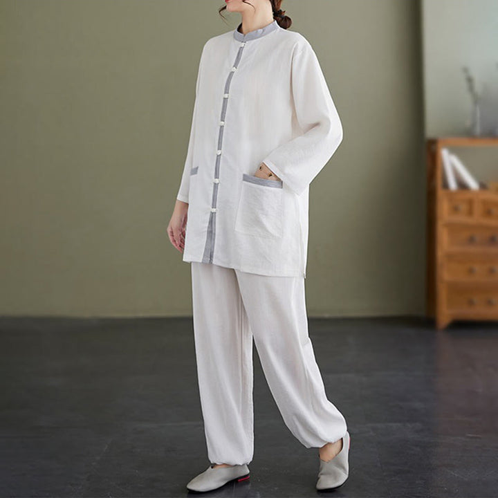 Ensemble 2 pièces en coton avec t-shirt, haut et pantalon de tai-chi, motif Buddha Stones , vêtements zen pour femmes - image 9