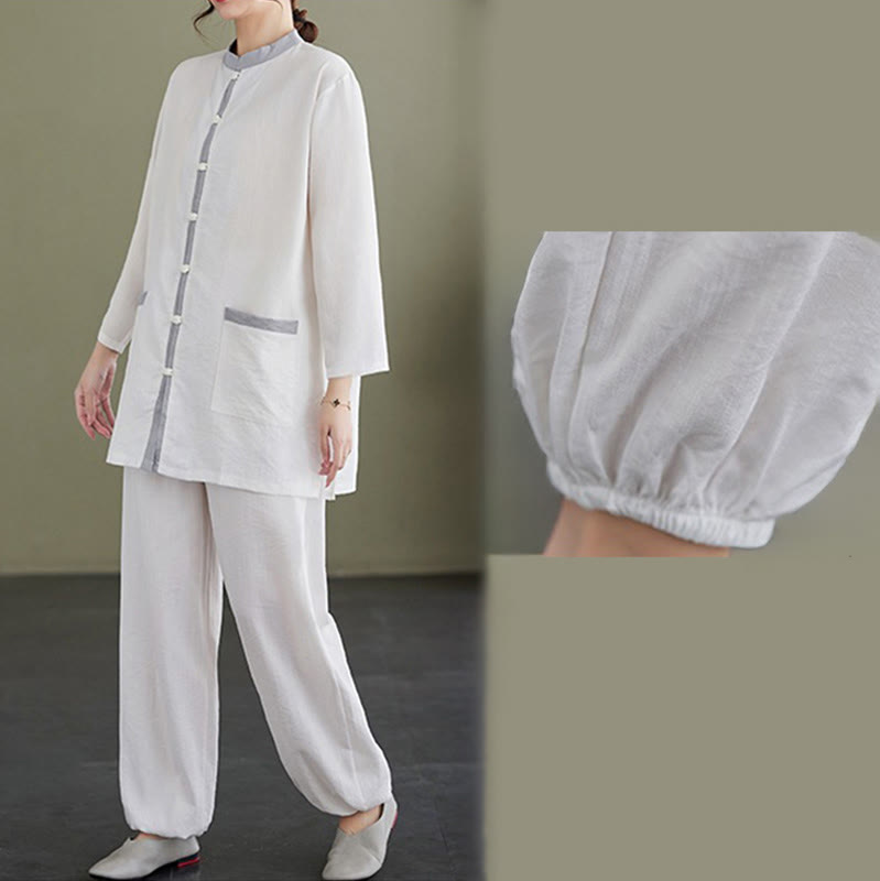 Ensemble 2 pièces en coton avec t-shirt, haut et pantalon de tai-chi, motif Buddha Stones , vêtements zen pour femmes - image 10
