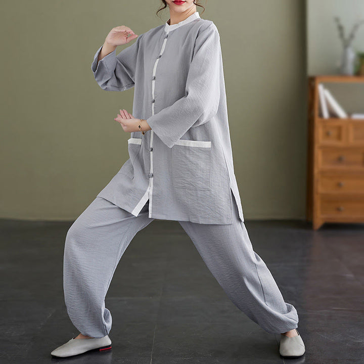 Ensemble 2 pièces en coton avec t-shirt, haut et pantalon de tai-chi, motif Buddha Stones , vêtements zen pour femmes - image 4