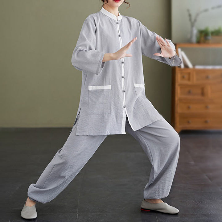 Ensemble 2 pièces en coton avec t-shirt, haut et pantalon de tai-chi, motif Buddha Stones , vêtements zen pour femmes - image 6
