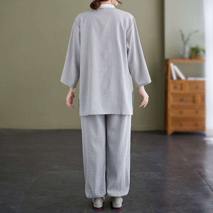 Ensemble 2 pièces en coton avec t-shirt, haut et pantalon de tai-chi, motif Buddha Stones , vêtements zen pour femmes - image 3