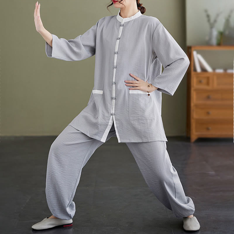 Ensemble 2 pièces en coton avec t-shirt, haut et pantalon de tai-chi, motif Buddha Stones , vêtements zen pour femmes - image 5