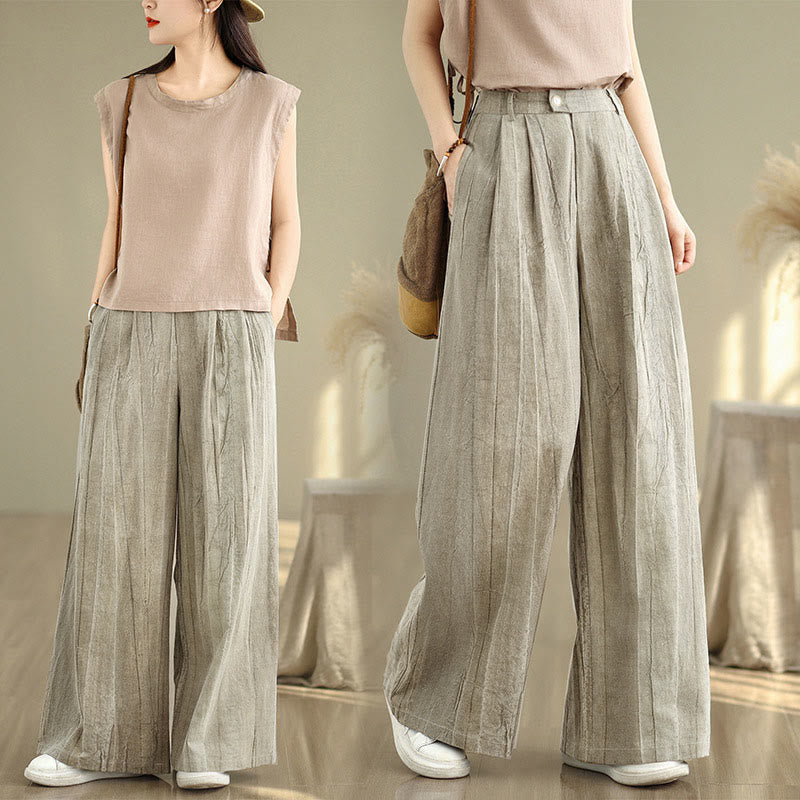 Pantalon large décontracté en coton pour femme avec taille élastique et poches Buddha Stones - Tanné - US14，UK/AU18，EU46 (2XL) - image 1