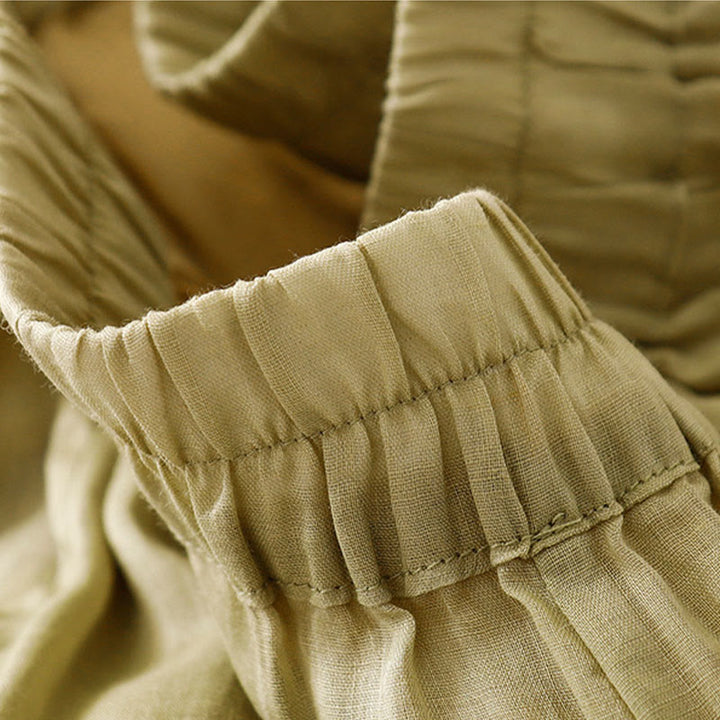 Pantalon décontracté en coton et lin avec broderie florale Buddha Stones pour femme, taille élastique, jambes larges et poches - image 6