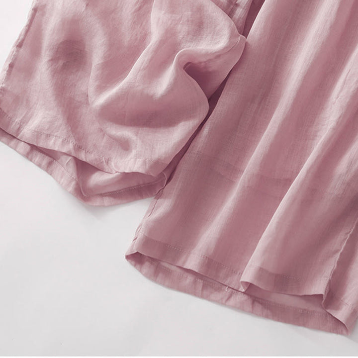 Pantalon décontracté en coton et lin avec broderie florale Buddha Stones pour femme, taille élastique, jambes larges et poches - image 16