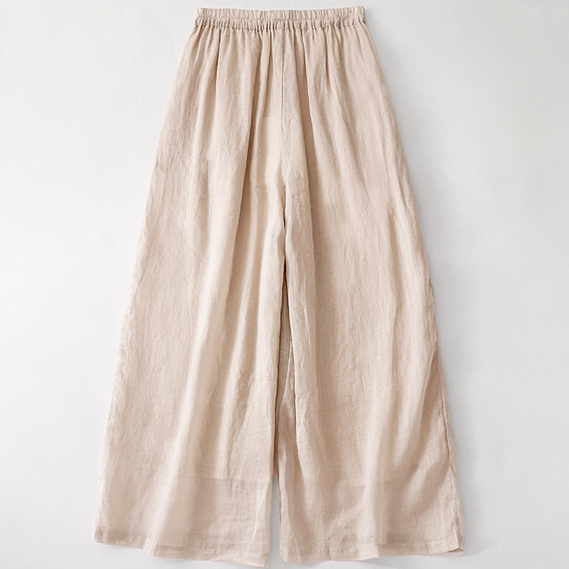 Pantalon décontracté en coton et lin avec broderie florale Buddha Stones pour femme, taille élastique, jambes larges et poches - image 19