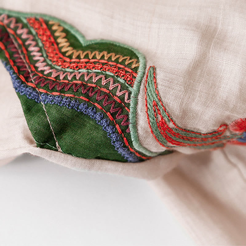 Pantalon décontracté en coton et lin avec broderie florale Buddha Stones pour femme, taille élastique, jambes larges et poches - image 21