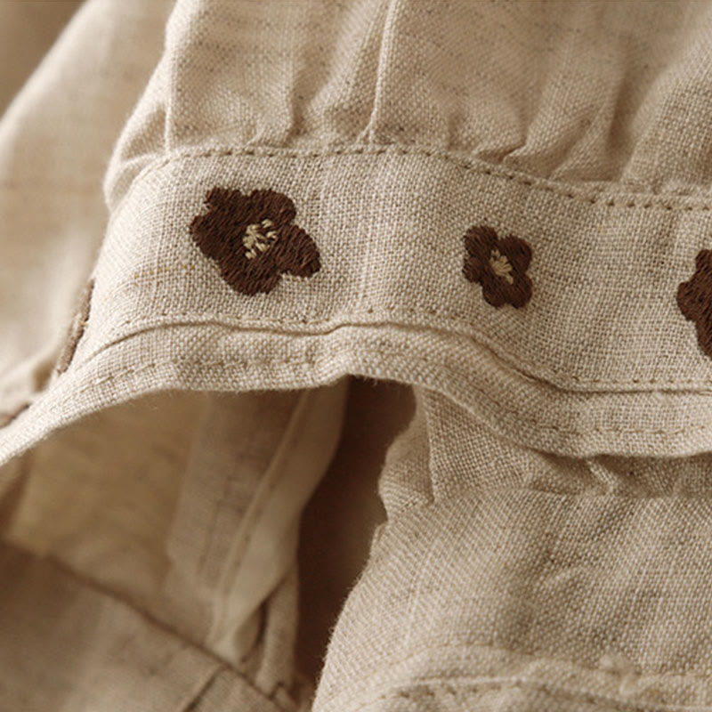 Pantalon sarouel décontracté en coton et lin avec poches et pétales brodés Buddha Stones pour femme, longueur 7-8 - image 4