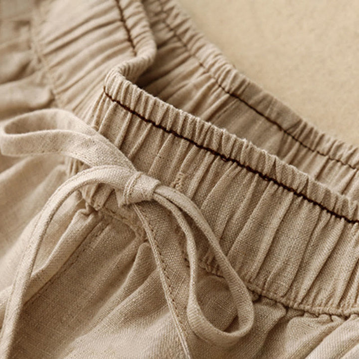Pantalon sarouel décontracté en coton et lin avec poches et pétales brodés Buddha Stones pour femme, longueur 7-8 - image 3