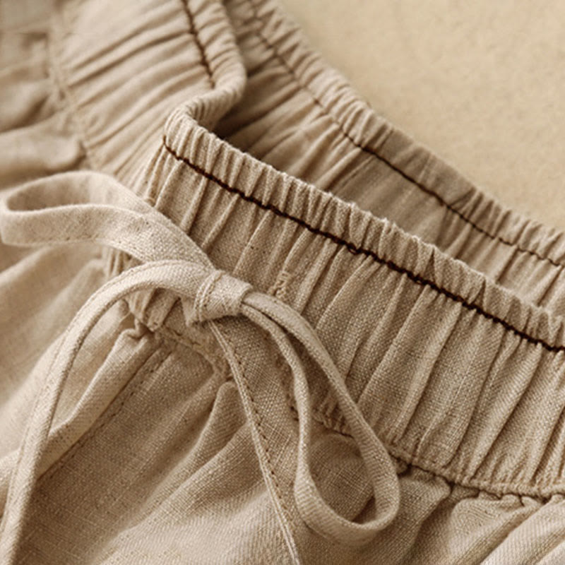 Pantalon sarouel décontracté en coton et lin avec poches et pétales brodés Buddha Stones pour femme, longueur 7-8 - image 2