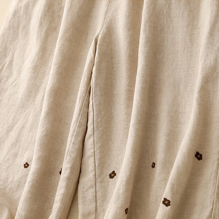 Pantalon sarouel décontracté en coton et lin avec poches et pétales brodés Buddha Stones pour femme, longueur 7-8 - image 4