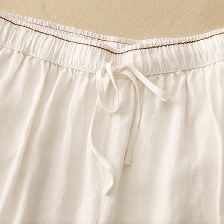 Pantalon sarouel décontracté en coton et lin avec poches et pétales brodés Buddha Stones pour femme, longueur 7-8 - image 7