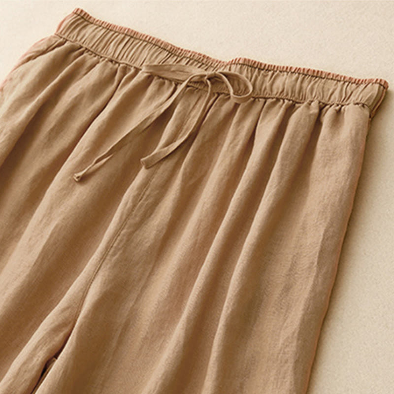 Pantalon sarouel décontracté en coton et lin avec poches et pétales brodés Buddha Stones pour femme, longueur 7-8 - image 11