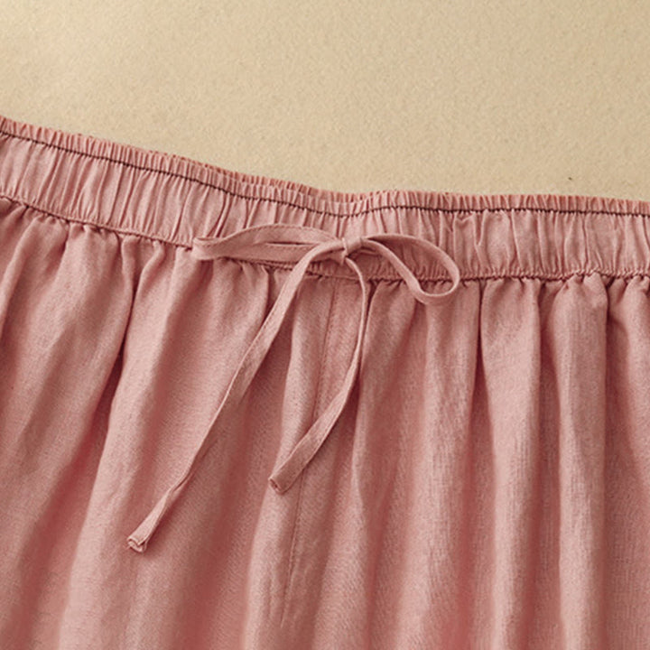 Pantalon sarouel décontracté en coton et lin avec poches et pétales brodés Buddha Stones pour femme, longueur 7-8 - image 15