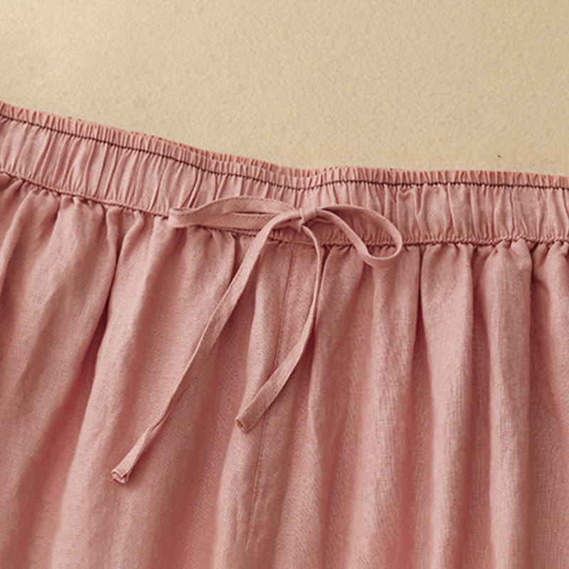 Pantalon sarouel décontracté en coton et lin avec poches et pétales brodés Buddha Stones pour femme, longueur 7-8 - image 15