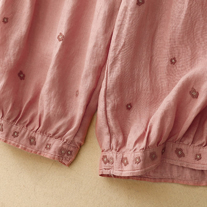 Pantalon sarouel décontracté en coton et lin avec poches et pétales brodés Buddha Stones pour femme, longueur 7-8 - image 17
