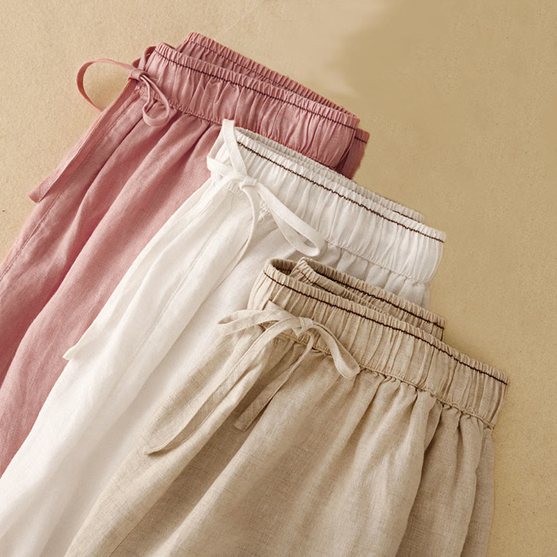 Pantalon sarouel décontracté en coton et lin avec poches et pétales brodés Buddha Stones pour femme, longueur 7-8 - image 17