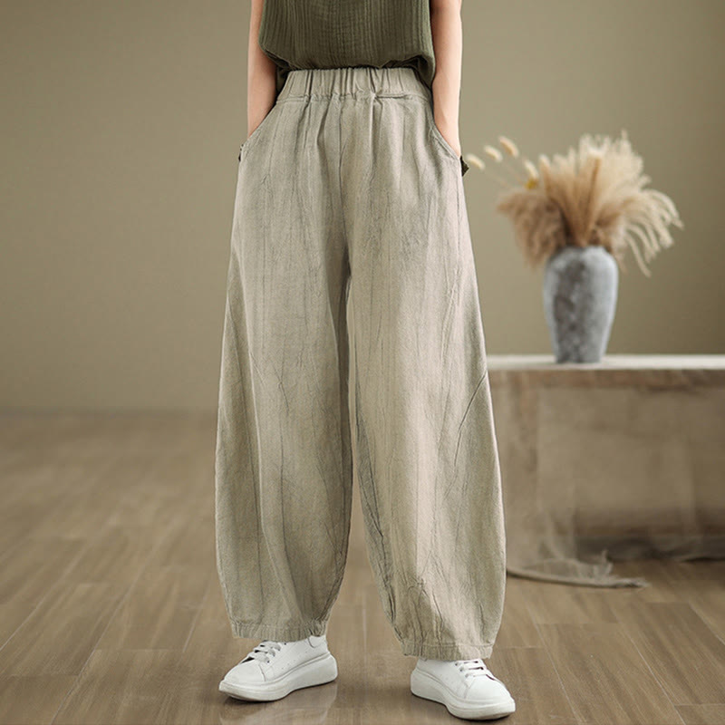 Pantalon sarouel décontracté en coton et lin pour femme avec poches Buddha Stones - image 4