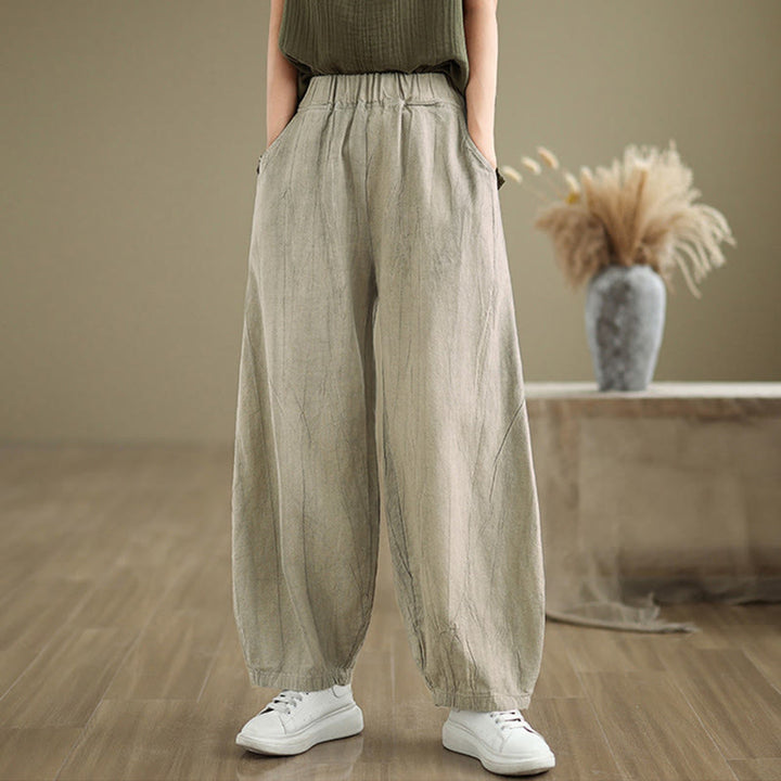 Pantalon sarouel décontracté en coton et lin pour femme avec poches Buddha Stones - image 4