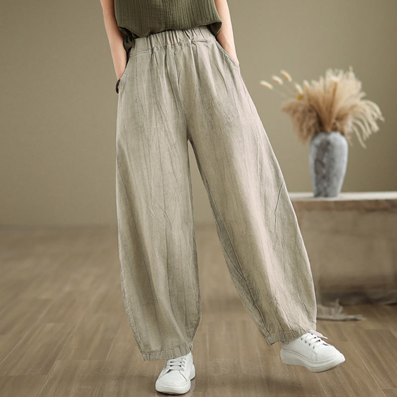 Pantalon sarouel décontracté en coton et lin pour femme avec poches Buddha Stones - image 5