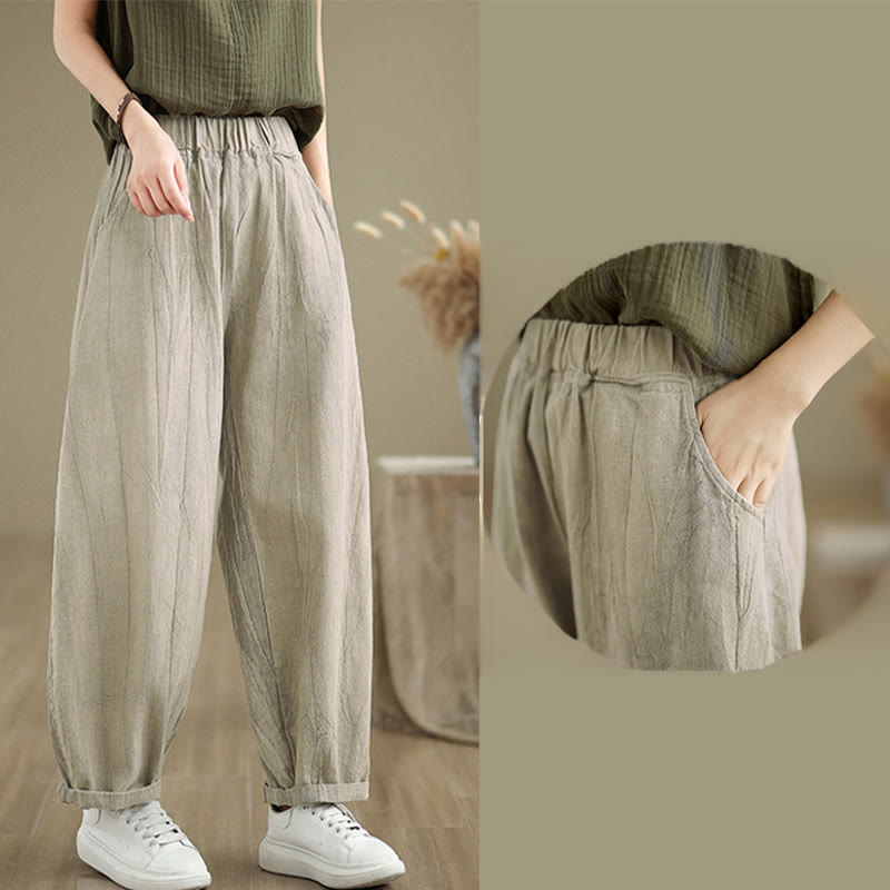 Pantalon sarouel décontracté en coton et lin pour femme avec poches Buddha Stones - image 6