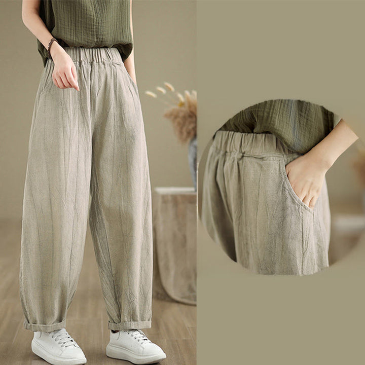 Pantalon sarouel décontracté en coton et lin pour femme avec poches Buddha Stones - image 6