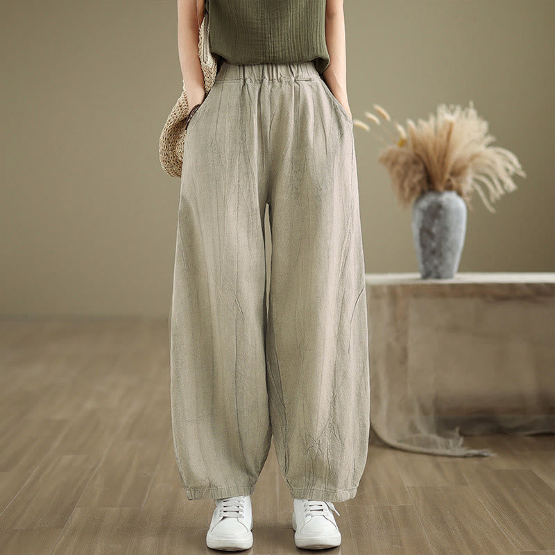 Pantalon sarouel décontracté en coton et lin pour femme avec poches Buddha Stones - Beige - US8-10，UK/AU12-14，EU40-42 (2XL) - image 1