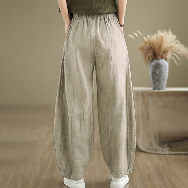Pantalon sarouel décontracté en coton et lin pour femme avec poches Buddha Stones - image 3