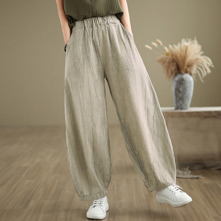 Pantalon sarouel décontracté en coton et lin pour femme avec poches Buddha Stones - image 4