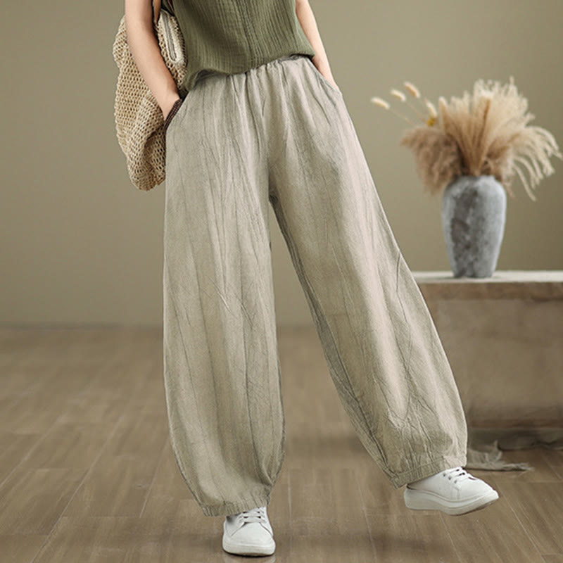 Pantalon sarouel décontracté en coton et lin pour femme avec poches Buddha Stones - image 1