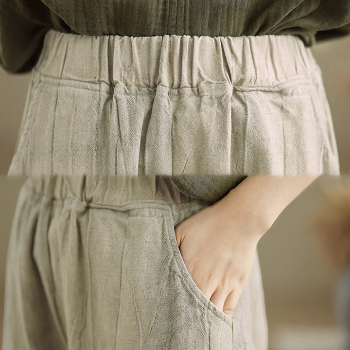 Pantalon sarouel décontracté en coton et lin pour femme avec poches Buddha Stones - image 6