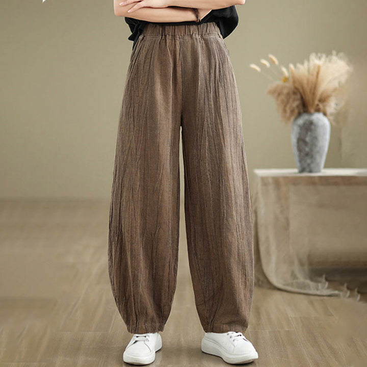 Pantalon sarouel décontracté en coton et lin pour femme avec poches Buddha Stones - SaddleBrown - US8-10，UK/AU12-14，EU40-42 (2XL) - image 9
