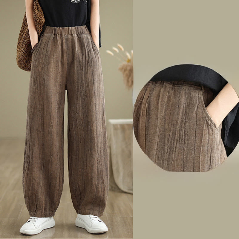 Pantalon sarouel décontracté en coton et lin pour femme avec poches Buddha Stones - image 12