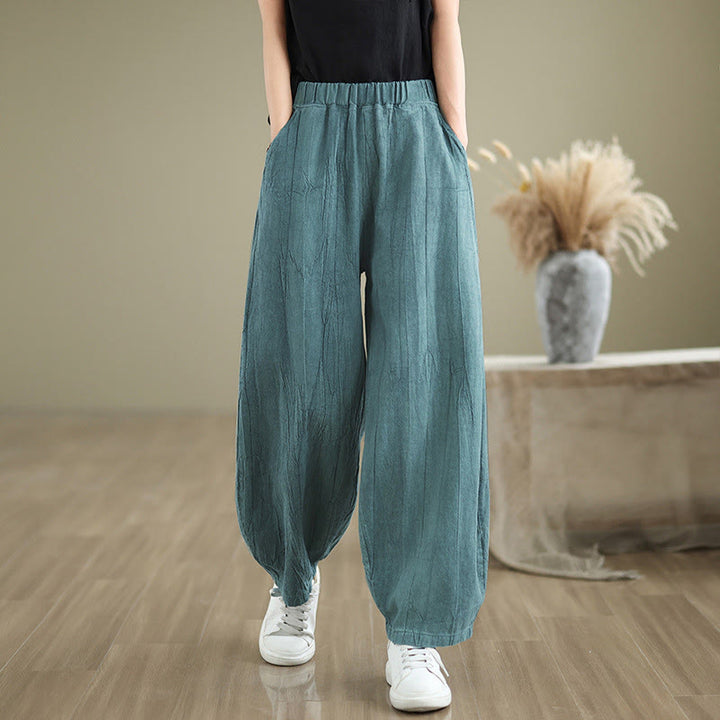 Pantalon sarouel décontracté en coton et lin pour femme avec poches Buddha Stones - CadetBlue - US8-10，UK/AU12-14，EU40-42 (2XL) - image 14